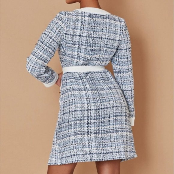 multicolor tweed belted overcoat chic classy elegant fall winter - Picture 4 of 5